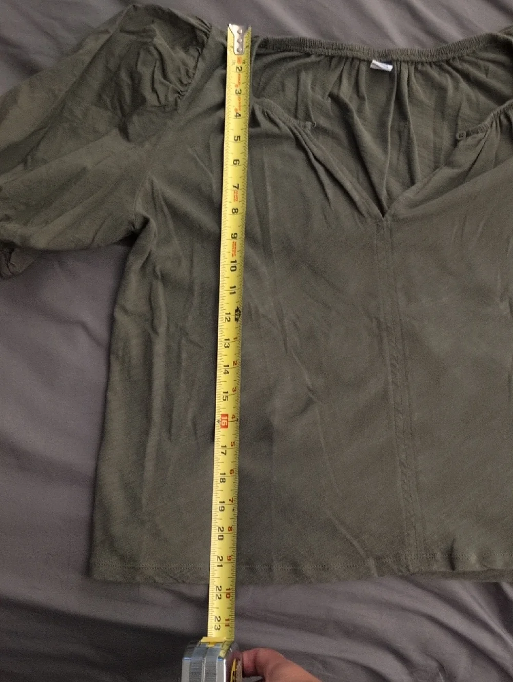 Olive Green Puff Sleeve Top Size M - Picture 6 of 14